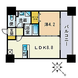 ビエラコート博多駅前 1LDKの間取図画像