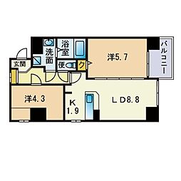 エトゥール博多駅前 2LDKの間取図画像