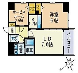 エトゥール博多駅前 1SLDKの間取図画像