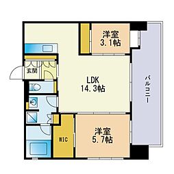 エンクレストGRAN博多駅前 2LDKの間取図画像