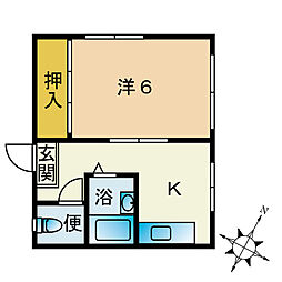 白根ビル 4階1Kの間取り