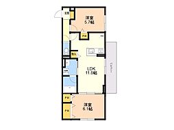 DーROOM原町駅南 2LDKの間取図画像