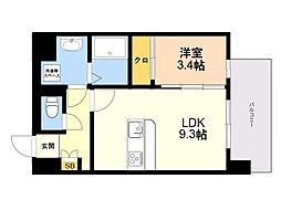 KL箱崎 1LDKの間取図画像