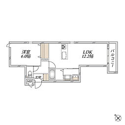ヴィブレイン博多 1LDKの間取図画像