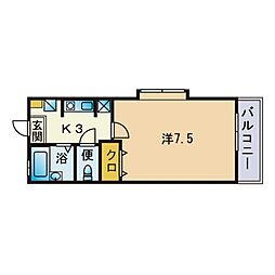 グロリア1 1Kの間取図画像