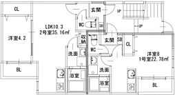 リタリッチ筥崎宮前 ワンルームの間取図画像
