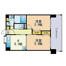 クリムゾン吉塚 2DKの間取図画像
