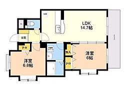 リピス安川 2LDKの間取図画像