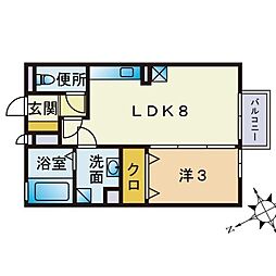 モナリエ香住ヶ丘 1LDKの間取図画像