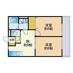 レトア千鳥A 2DKの間取図画像