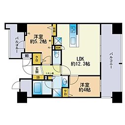 グランフォーレ千早マークスクエアウエストウイング 2LDKの間取図画像