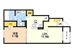 エターナルノバ 1階1LDKの間取り