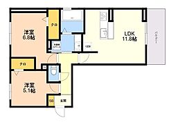 トリシア野多目II II 2LDKの間取図画像