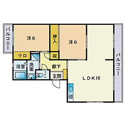 コーポジュジュ 2LDKの間取図画像