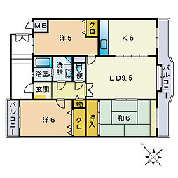 ローヤルマンション筑紫丘 3LDKの間取図画像