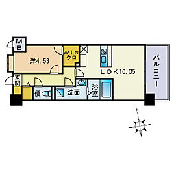 ラサンテ大橋リバーサイドテラス 1LDKの間取図画像