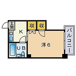 エレガンス高宮 1Kの間取図画像