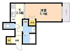 Le Lien Blanc高木 1Kの間取図画像
