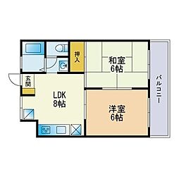 貞方第2ビル 1LDKの間取図画像