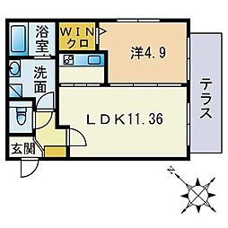 シャルール大橋 1LDKの間取図画像