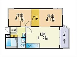 エバシオン平尾 2LDKの間取図画像