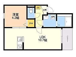 クリーク姪浜ＷＥＳＴ 1階1LDKの間取り