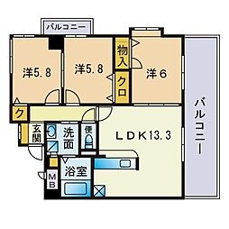 フレンズ2 3LDKの間取図画像