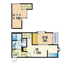 アルル室見川 1DKの間取図画像