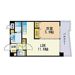 ボヌール福重 1LDKの間取図画像