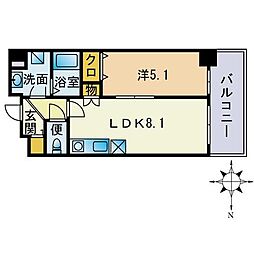 愛宕ガーデンリュクス 1LDKの間取図画像