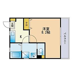 リブレア姪浜B 1Kの間取図画像