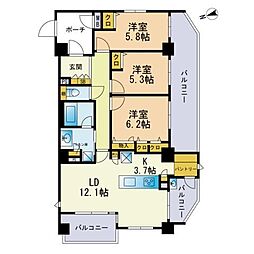 モントーレ姪浜ヴィーライン 3LDKの間取図画像