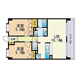 レフィナード今宿 2LDKの間取図画像