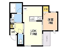 エクシア前原駅 A棟 1LDKの間取図画像