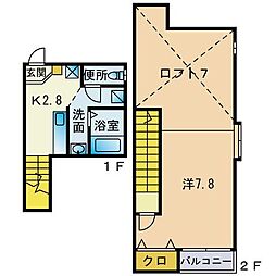 ボルベール学研都市 1Kの間取図画像