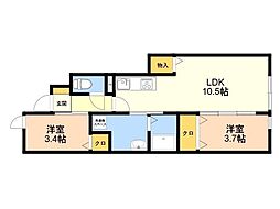 ヴィ・オーレ神在西 2LDKの間取図画像