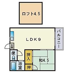 シティベール樋井川 2階1LDKの間取り