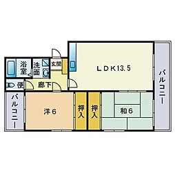 ヤマサキビル 2LDKの間取図画像