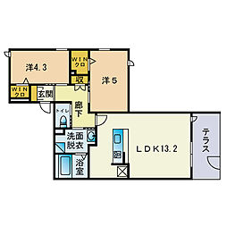 アークトゥルス西南の杜eclat 2LDKの間取図画像