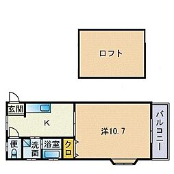 アンソレイエ別府 1DKの間取図画像