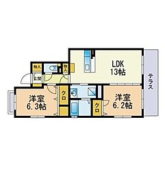 ステラパークサイド次郎丸1 2LDKの間取図画像