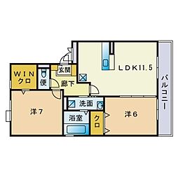 ルミエールドゥ河口 2LDKの間取図画像