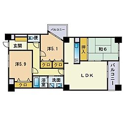 七隈文ヶ丘レジデンス 3LDKの間取図画像
