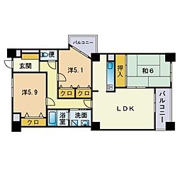 七隈文ヶ丘レジデンス 3LDKの間取図画像