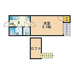 カレッジビラ2 1Kの間取図画像