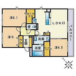 ボヌール・ロジュマンE 3LDKの間取図画像