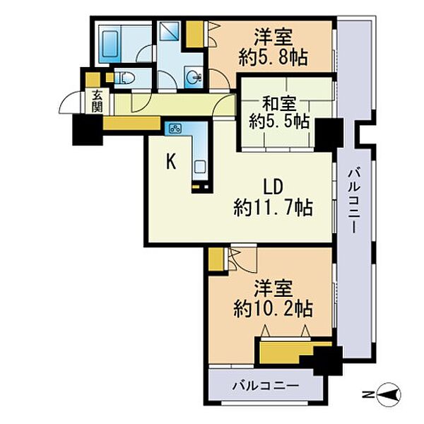 西新テングッドシティ　ブリストル 1103｜福岡県福岡市早良区祖原(賃貸マンション3LDK・11階・80.92㎡)の写真 その2