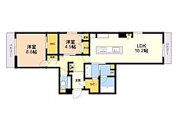 プレミアス城西 2LDKの間取図画像