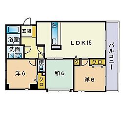 サンシャイン西新 3LDKの間取図画像