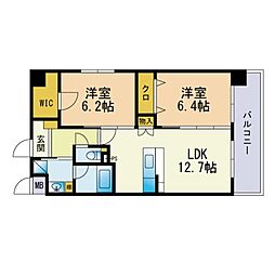 OAK西新 2LDKの間取図画像